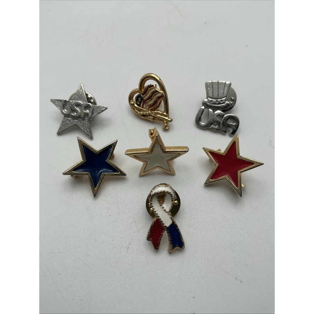 Patriotic American Pins, Lot of 7, Red White & Blue
